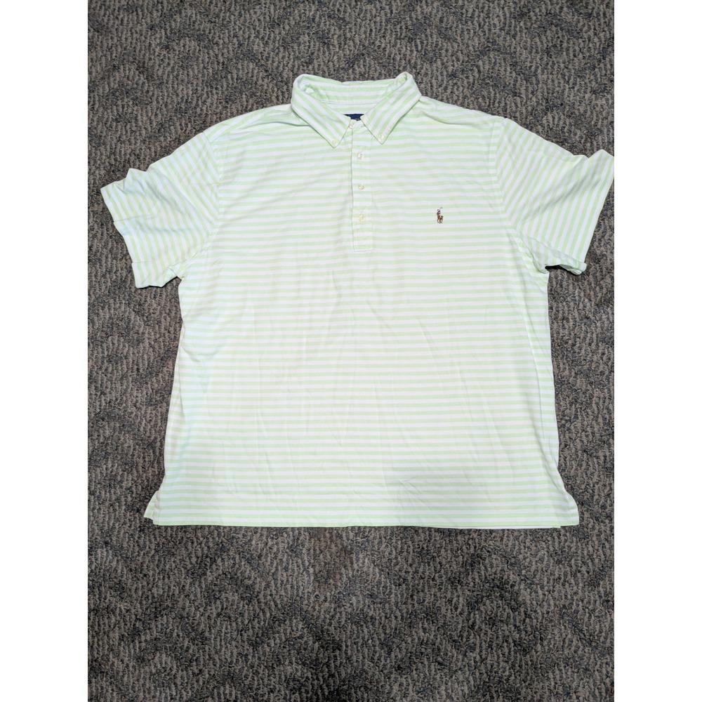 Ralph Lauren Knit Oxford Polo Shirt Mens 3XB Big Lime Green White Striped Pony